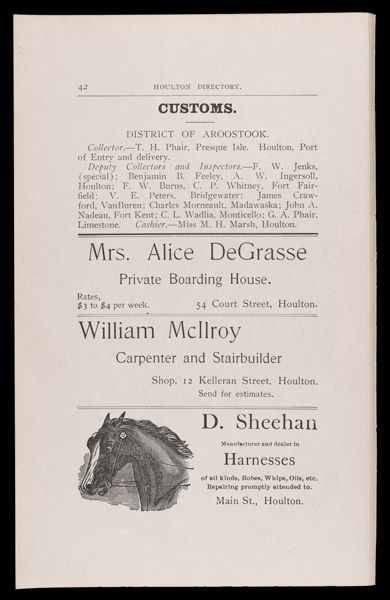 The Houlton Directory. Customs.