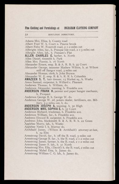 The Houlton Directory. Houlton Resident Directory.