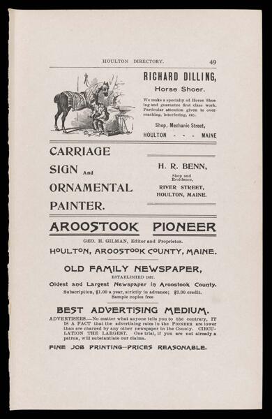 The Houlton Directory. Text (advertisement) page 33