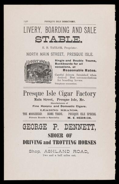 The Presque Isle Directory. Text (advertisement) page 52