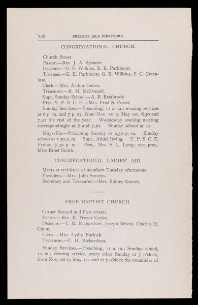 The Presque Isle Directory. Churches.