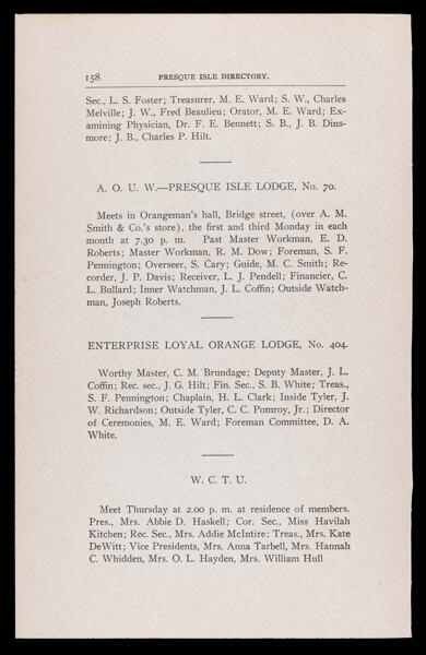 The Presque Isle Directory. Lodges, Societies, etc.