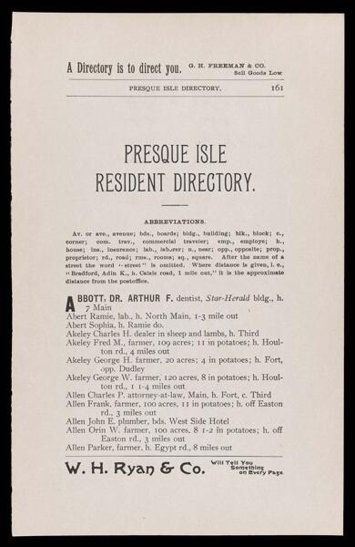 The Presque Isle Directory. Resident Directory.