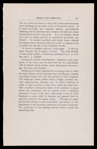 The Presque Isle Directory. Sketch of Presque Isle and its Industries.