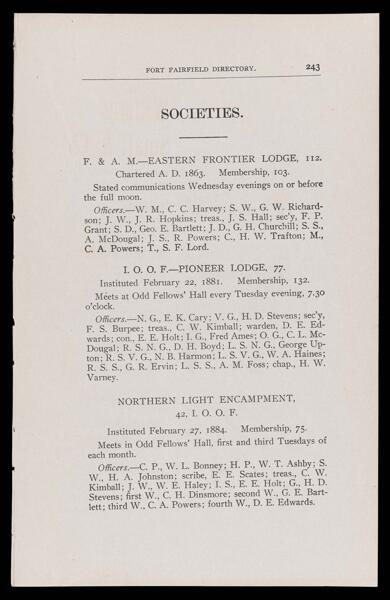 Fort Fairfield Directory. Societies.