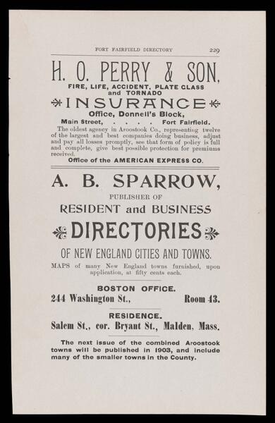 Fort Fairfield Directory. Text (advertisement) page 63