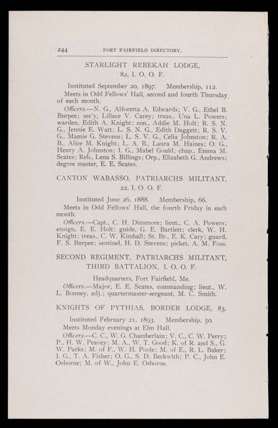 Fort Fairfield Directory. Societies.