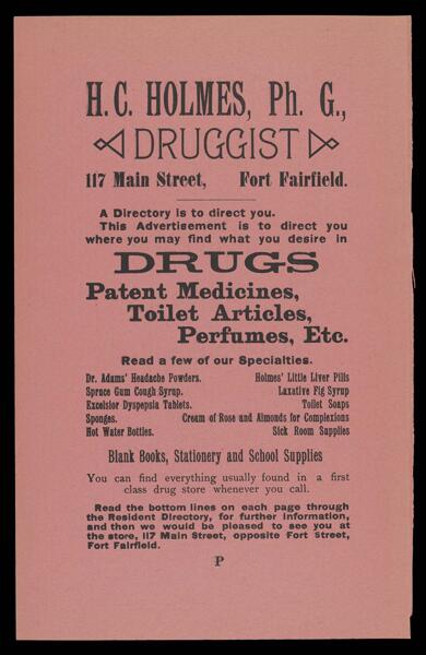 Fort Fairfield Directory. Text (advertisement) page 77