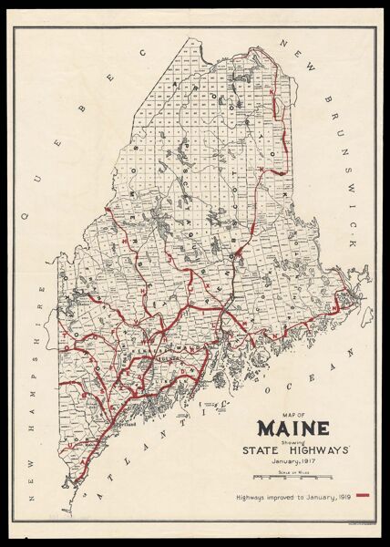 Map of Maine showing state highways January, 1917