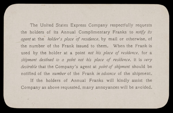 The United States Express Company respectfully requests . . .
