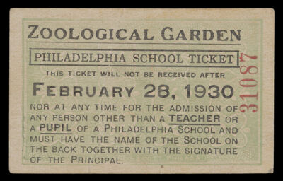 Zoological Garden Philadelphia School Ticket