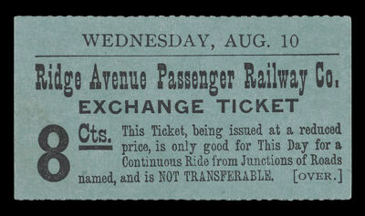 Ridge Avenue Passenger Railway Co. Exchange Ticket 8 Cts.
