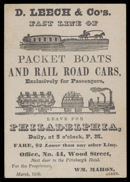 D. Leech & Co's. Fast Line of Packet Boats and Rail Road Cars