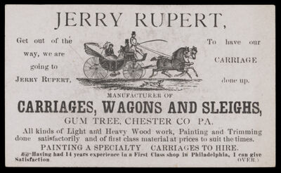 Jerry Rupert, Manufacturer of Carriages, Wagons and Sleighs