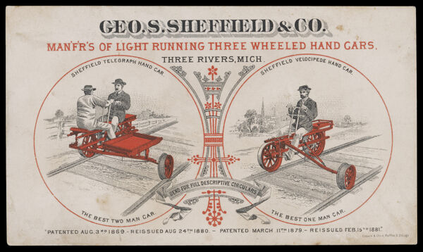 Geo. S. Sheffield & Co. Man'f'r's of Light Running Three Wheeled Hand Cars