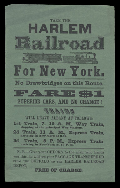 Take the Harlem Railroad for New York