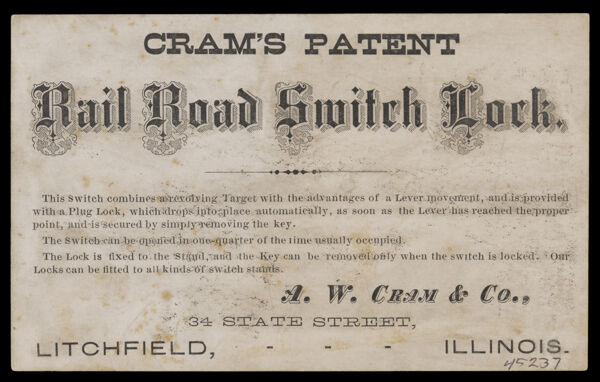 Cram's Patent Rail road Switch Lock