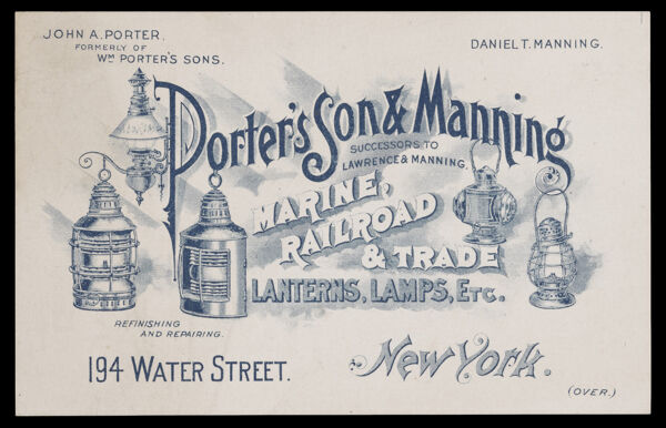 Porter's Spn & Manning Successors to Lawrence & Manning. Marine, Railroad & Trade Lanterns, Lamps, Etc.