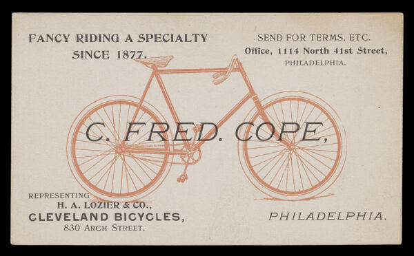 C. Fred. Cope. Fancy Riding a Specialty since 1877.