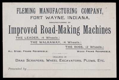 Fleming Manufacturing Company, Fort Wayne, Indiana, Manufacturers of Improved Road-Making Machines