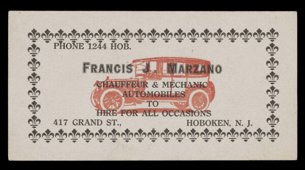 Francis J. Marzano Chaffeur & Mechanic Automobiles to Hire for all Occasions