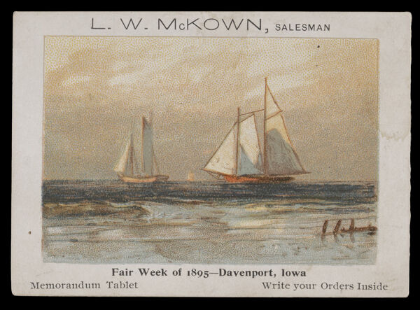L. W. McKown, Salesman. Fair Week of 1895 -- Davenport, Iowa