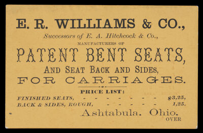 E. R. Williams & Co., Patent Bent Seats, And Seat Back and Sides, for Carriagers.