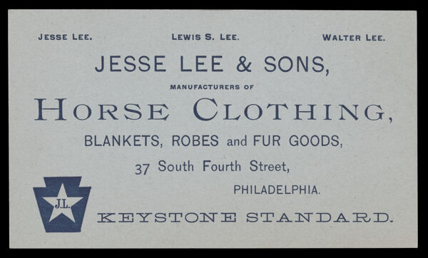 Jesse Lee & Sons, Manufacturers of Horse Clothing, Blankets, Robes and Fur Goods