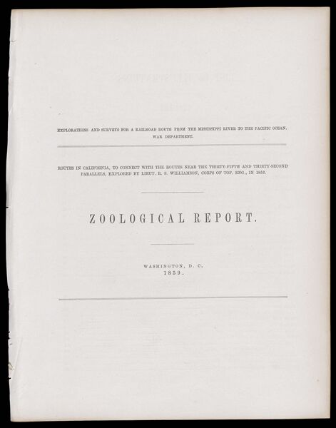 Zoological Report [Title Page]