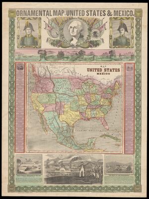 Ornamental Map of the United States & Mexico