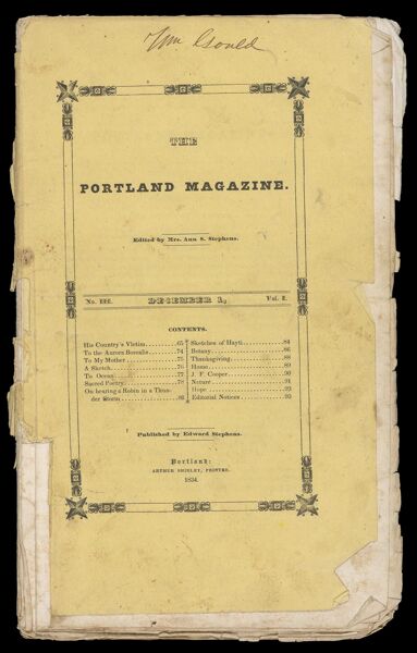 Portland Magazine. Vol. 1, No. 3. December 1, 1834. Pages 65 - 96. [front cover]