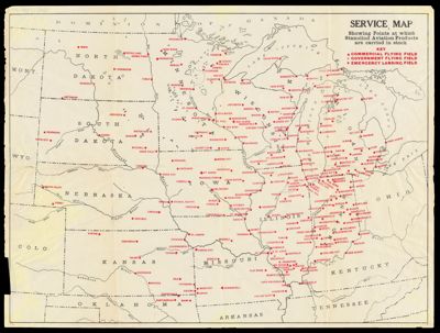 Service map showing points at which Stanolind Aviation Products are carried in stock