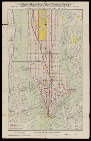New map of New York City : from the latest surveys showing all the ferries and steamship docks, elevated, cable, and cross town car lines