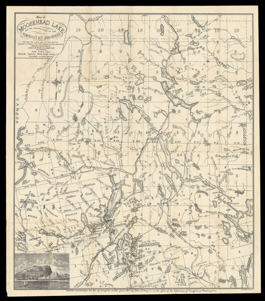 Map of Moosehead Lake and the headwaters of the Penobscot & St. John Rivers