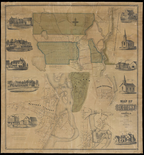 Map of Old Town Penobscot Co. Maine published by E.M. Woodford, Philadelphia 1855.