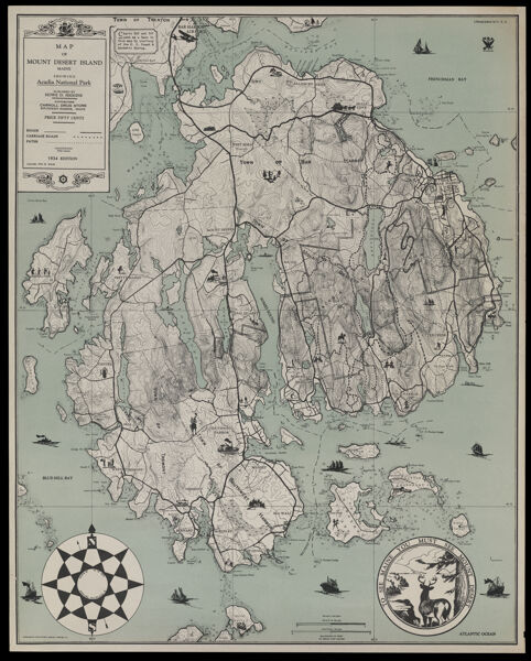 Map of Mount Desert Island Maine showing Acadia National Park