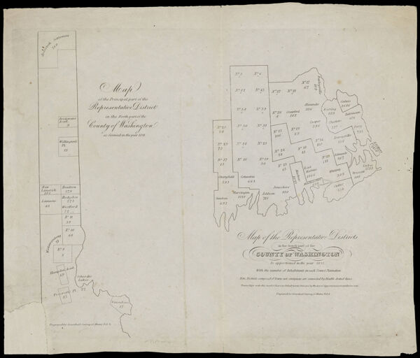 Map of the representative districts in the south part of the county of Washington as apportioned in the year 1831 with the number of inhabitants in each town & plantation