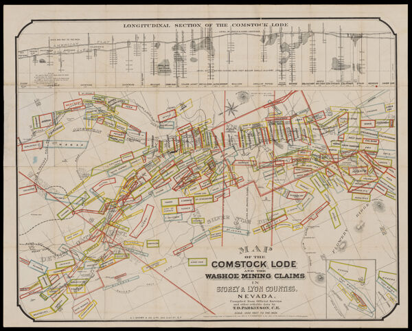 Map of the Comstock Lode and the Washoe Mining Claims in Storey and Lyon Counties, Nevada compiled from official surveys and other reliable data by T.D. Parkinson, C.E.