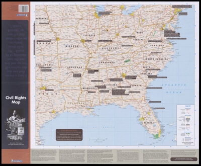 Civil rights map: monuments of the modern civil rights movement of the USA.