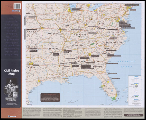 Civil rights map: monuments of the modern civil rights movement of the USA.