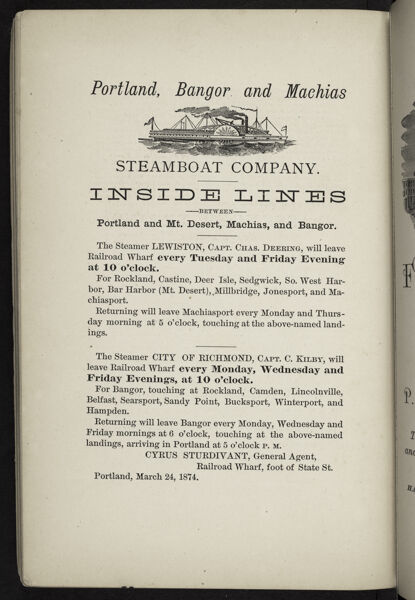 Portland, Bangor, Machias Steamboat Company.