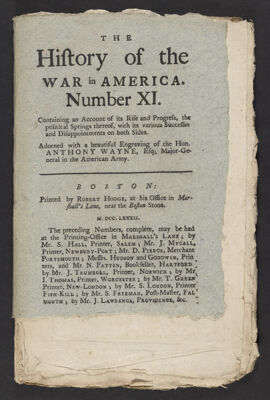 The History of the war in America. Number XI