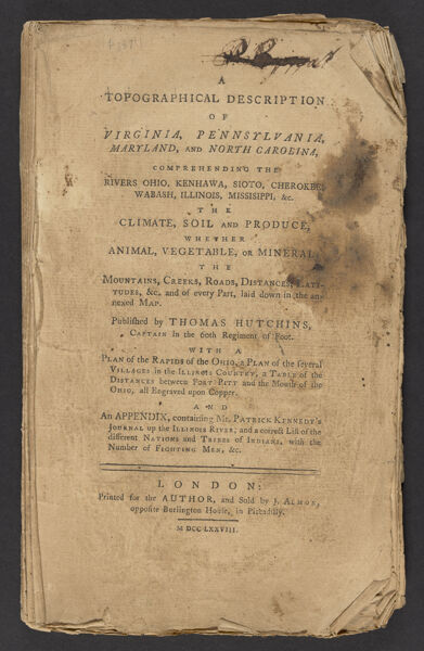 A Topographical Description of Virginia, Pennsylvania, Maryland, and North Carolina... [Front Cover]