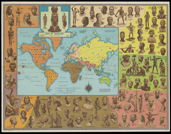 Map of mankind : Sculptures of the races of mankind in border