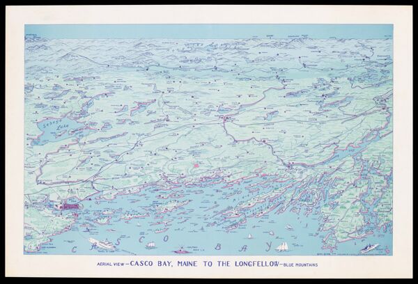 Aerial view, Casco Bay, Maine to the Longfellow, Blue Mountains.