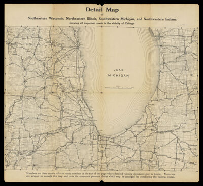 Detail map of southeastern Wisconsin, northeastern Illinois, southwestern Michigan, and northwestern Indiana showing all important routes in the vicinity of Chicago