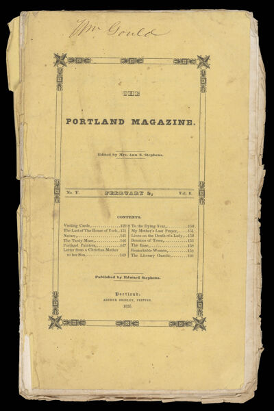 Portland Magazine. Vol. 1, No. 5. February 2, 1835. Pages 129 - 160.