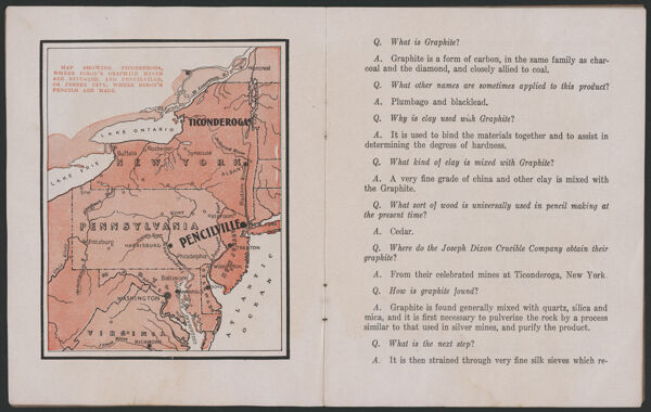 Map showing Ticonderoga, where Dixon's graphite mines are situated...