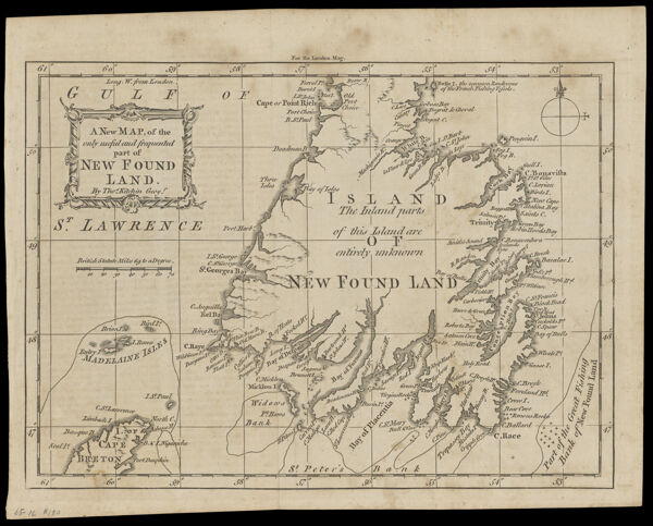 A New Map of the only useful and frequented part of New Found Land by Thos. Kitchin, Geogr.