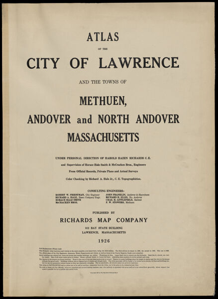 Atlas of the City of Lawrence, and the Towns of Methuen, Andover and North Andover Massachusettes [Title Page]